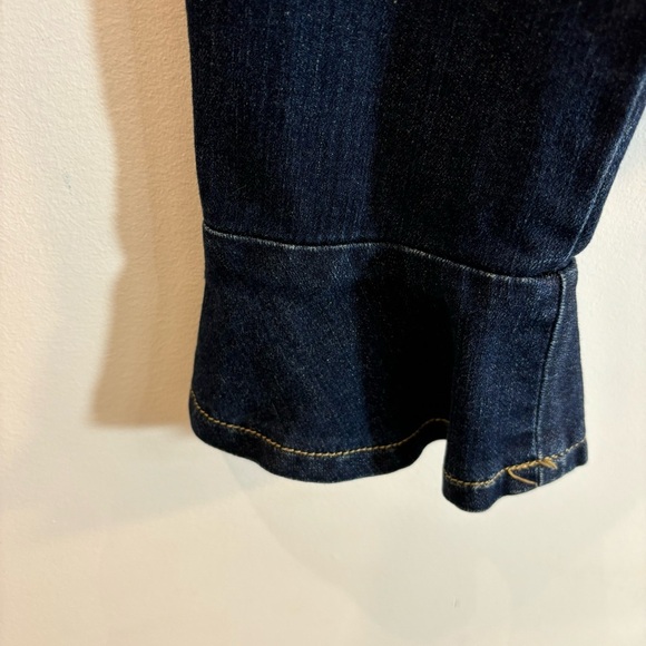 LAUREN RALPH LAUREN Sz 14 Denim Blazer Ruffle Wrist Brown Buttons Mid-Dark Wash - Picture 4 of 9
